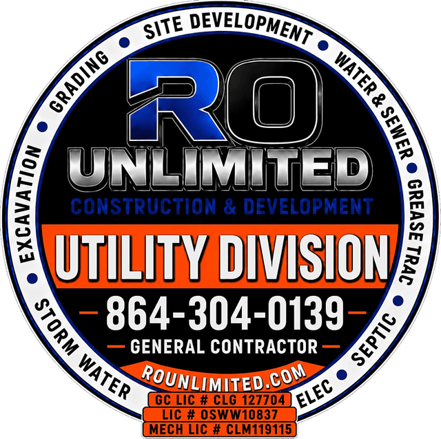 RO Unlimited Utility Division seal — GC License CLG 127704, Onsite Wastewater License OSWW10837, Mechanical License CLM119115